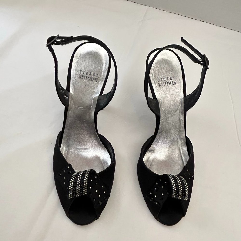 Stuart Weitzman Satin & Rhinestone Details Formal Slingbacks 3.5" Heels 7.5M